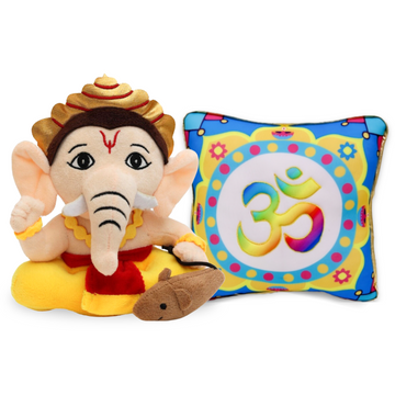 Small Baby Ganesha & Universal Mantra Chanting Plush Pillow Combo