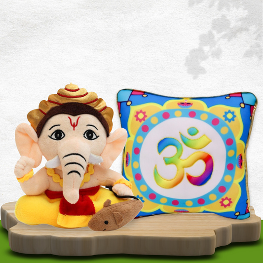 Small Baby Ganesha & Universal Mantra Chanting Plush Pillow Combo