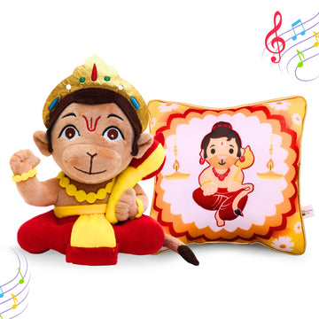Mantra Chanting Baby Hanuman (Small) & Hanuman Mantra Chanting Plush Pillow