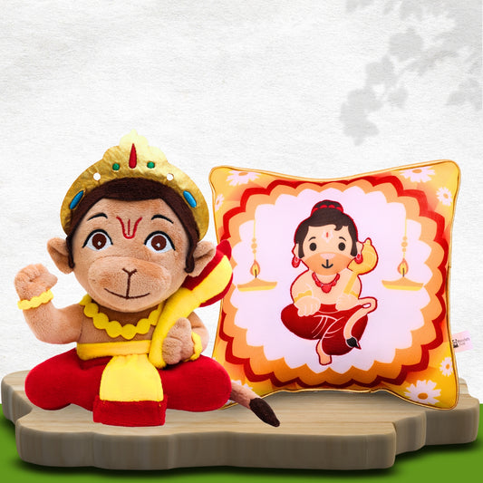 Mantra Chanting Baby Hanuman (Small) & Hanuman Mantra Chanting Plush Pillow