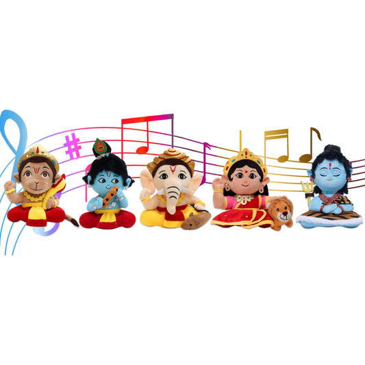 Mantra Chanting Baby Krishna, Baby Ganesha, Baby Hanuman, Devi Durga & Baby Shiva (Pack of 5)- Small
