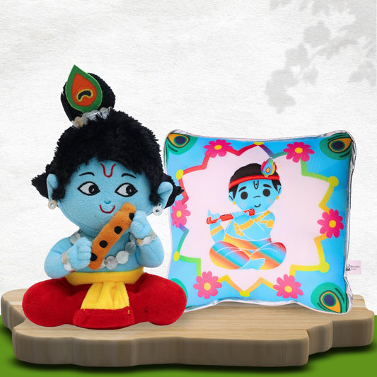 Small Baby Krishna & Krishna Mantra Chanting Plush Pillow