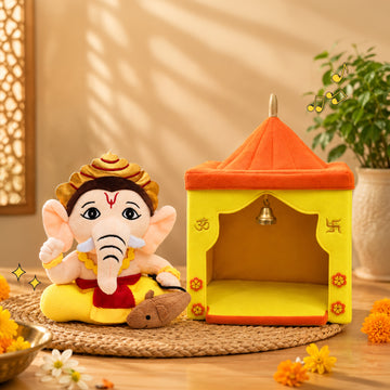 Plush Mandir & Mantra Chanting Baby Ganesha (Small) Combo