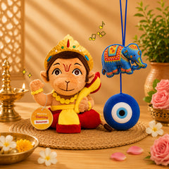 Mantra Chanting Baby Hanuman (Small) and Plush Evil Eye For Kids