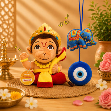 Mantra Chanting Baby Hanuman (Small) and Plush Evil Eye For Kids
