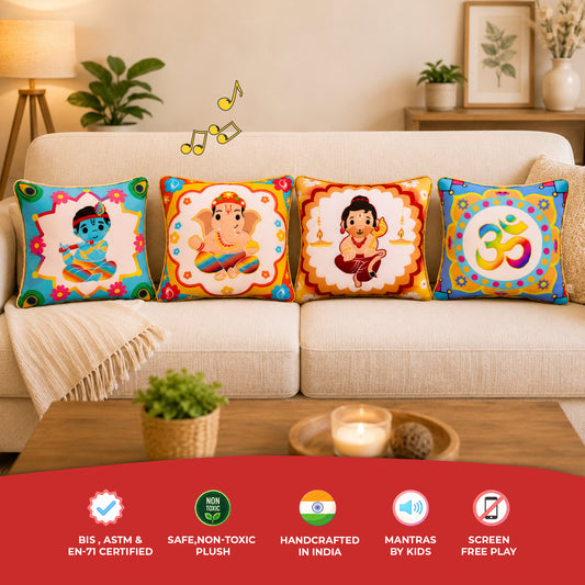 Mantra Chanting Divine Plush Pillow Bundle (Pack of 4)