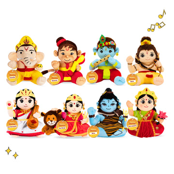 Mantra Chanting Baby Hanuman, Baby Rama, Baby Ganesha, Baby Shiva, Devi Saraswati, Devi Lakshmi, Devi Durga & Baby Krishna (Pack of 8)