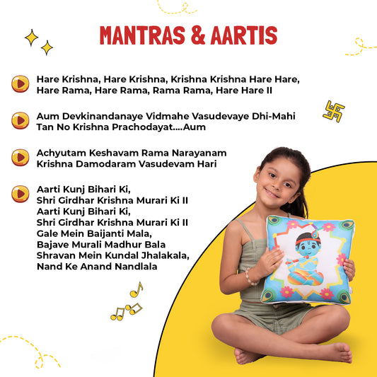 Krishna Mantra Chanting Plush Pillow ( 25 cms)