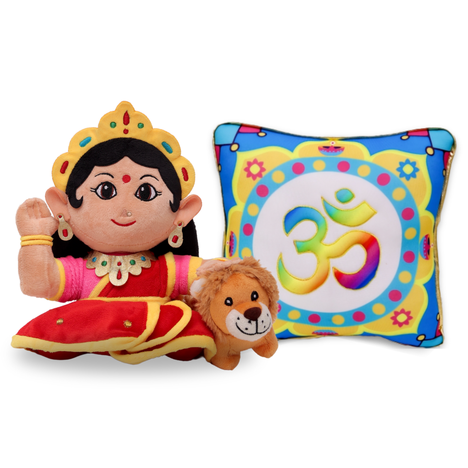 Small Devi Durga & Universal Mantra Chanting Plush Pillow Combo