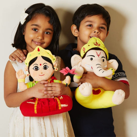 Mantra Chanting Baby Ganesha and Devi Lakshmi Plush Toys