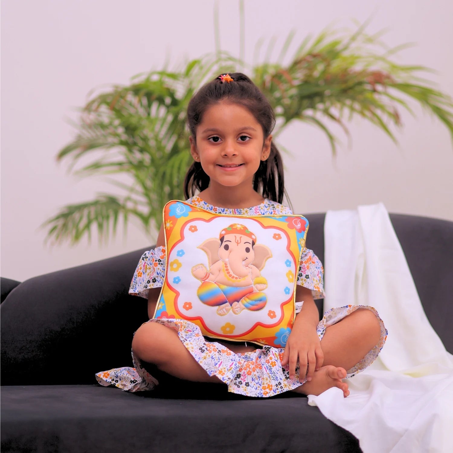 Ganesha Mantra Chanting Plush Pillow with baby girl