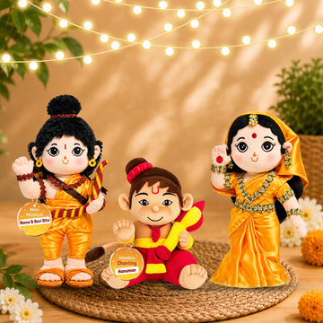 Ram Darbar Combo (Medium) - Lord Rama & Devi Sita Duo with Mantra Chanting Baby Hanuman