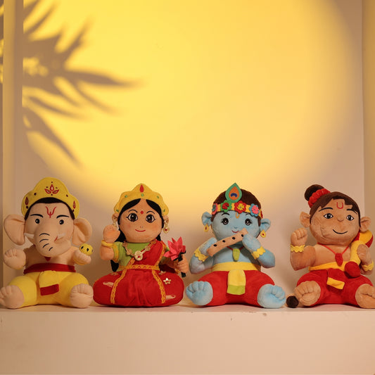 Mantra Chanting Baby Krishna, Devi Lakshmi, Baby Ganesha & Baby Hanuman (Pack of 4)