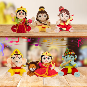 Mantra Chanting Baby Hanuman, Baby Rama, Baby Ganesha, Devi Lakshmi, Devi Durga & Baby Krishna (Pack of 6)