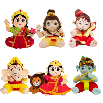 Mantra Chanting Baby Hanuman, Baby Rama, Baby Ganesha, Devi Lakshmi, Devi Durga & Baby Krishna (Pack of 6)