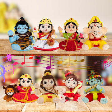 Mantra Chanting Baby Hanuman, Baby Rama, Baby Ganesha, Baby Shiva, Devi Saraswati, Devi Lakshmi, Devi Durga & Baby Krishna (Pack of 8)