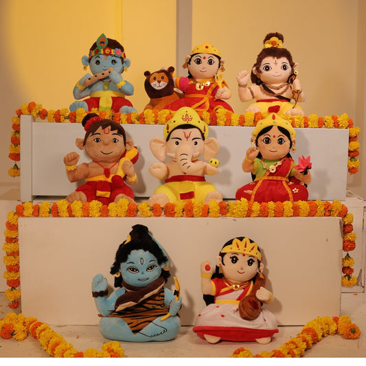 Mantra Chanting Baby Hanuman, Baby Rama, Baby Ganesha, Baby Shiva, Devi Saraswati, Devi Lakshmi, Devi Durga & Baby Krishna (Pack of 8)