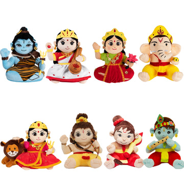 Mantra Chanting Baby Hanuman, Baby Rama, Baby Ganesha, Baby Shiva, Devi Saraswati, Devi Lakshmi, Devi Durga & Baby Krishna (Pack of 8)