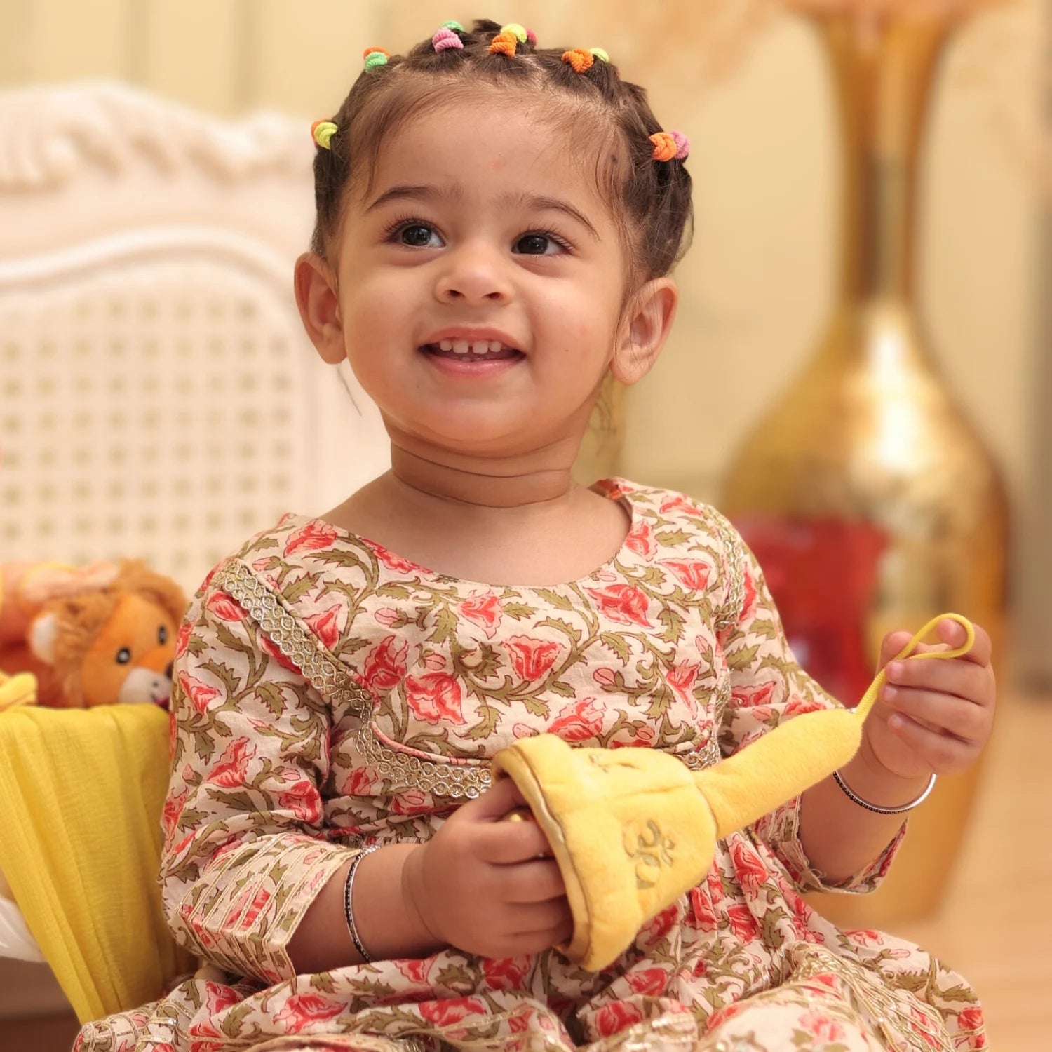 Pooja Aarti bell plush toy with baby girl
