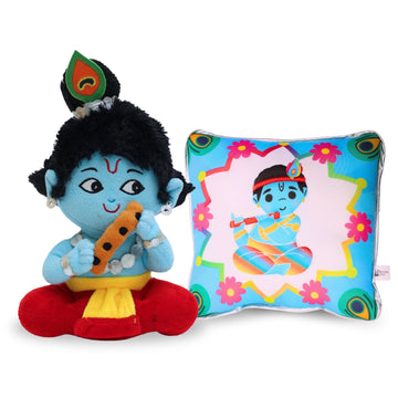 Small Baby Krishna & Krishna Mantra Chanting Plush Pillow