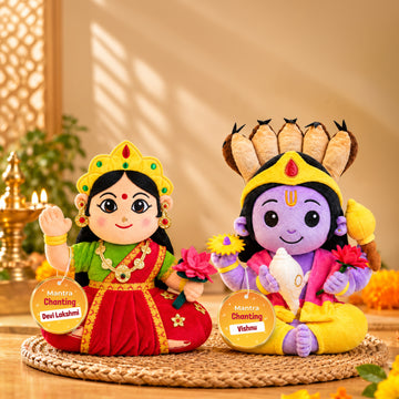 Lakshmi Narayan combo - Mantra Chanting Devi Lakshmi and Lord Vishnu plush toys by Panda's Box
