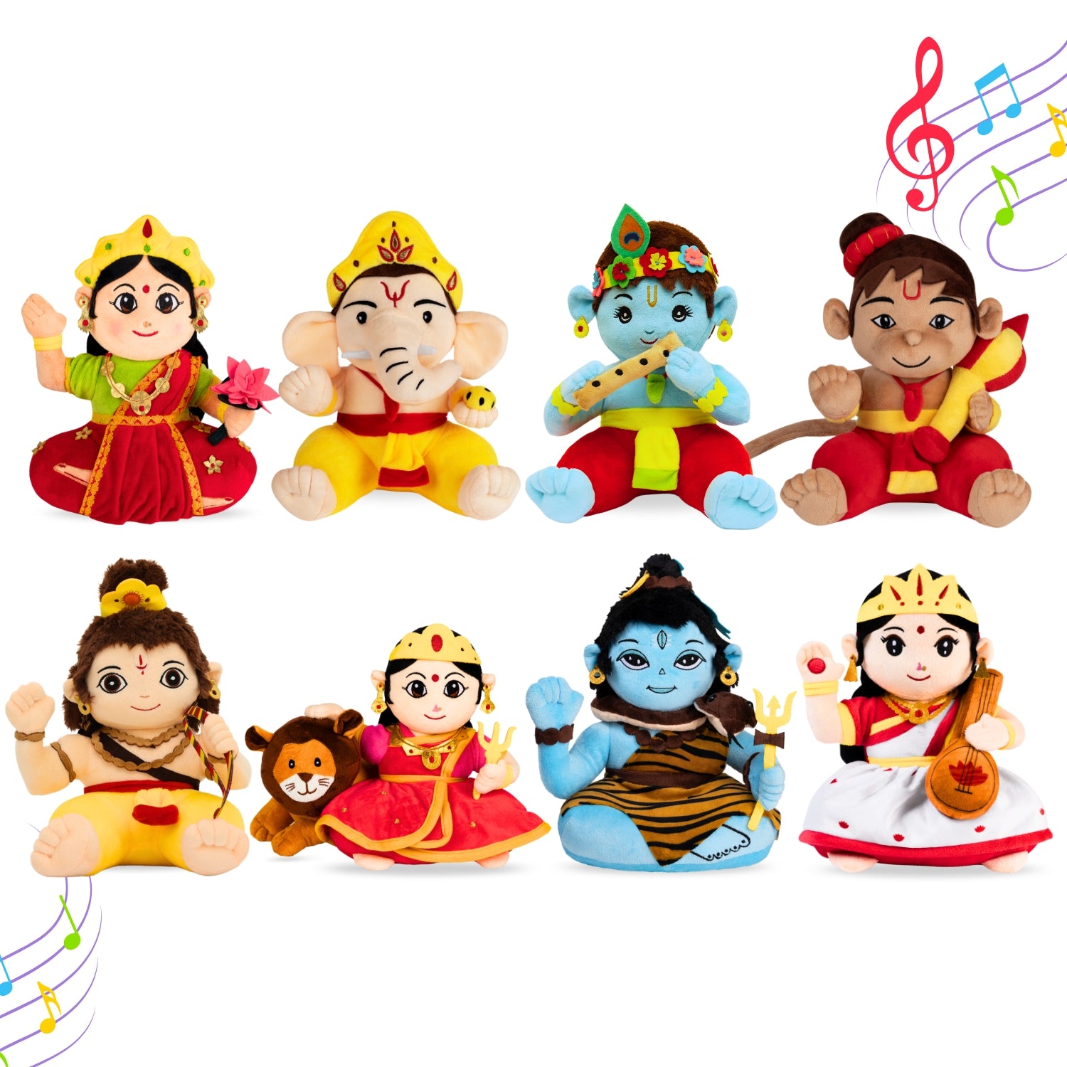 Mantra Chanting Baby Hanuman, Baby Rama, Baby Ganesha, Baby Shiva, Devi Saraswati, Devi Lakshmi, Devi Durga & Baby Krishna (Pack of 8)