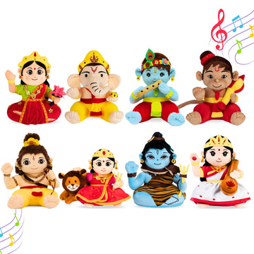 Mantra Chanting Baby Hanuman, Baby Rama, Baby Ganesha, Baby Shiva, Devi Saraswati, Devi Lakshmi, Devi Durga & Baby Krishna (Pack of 8)